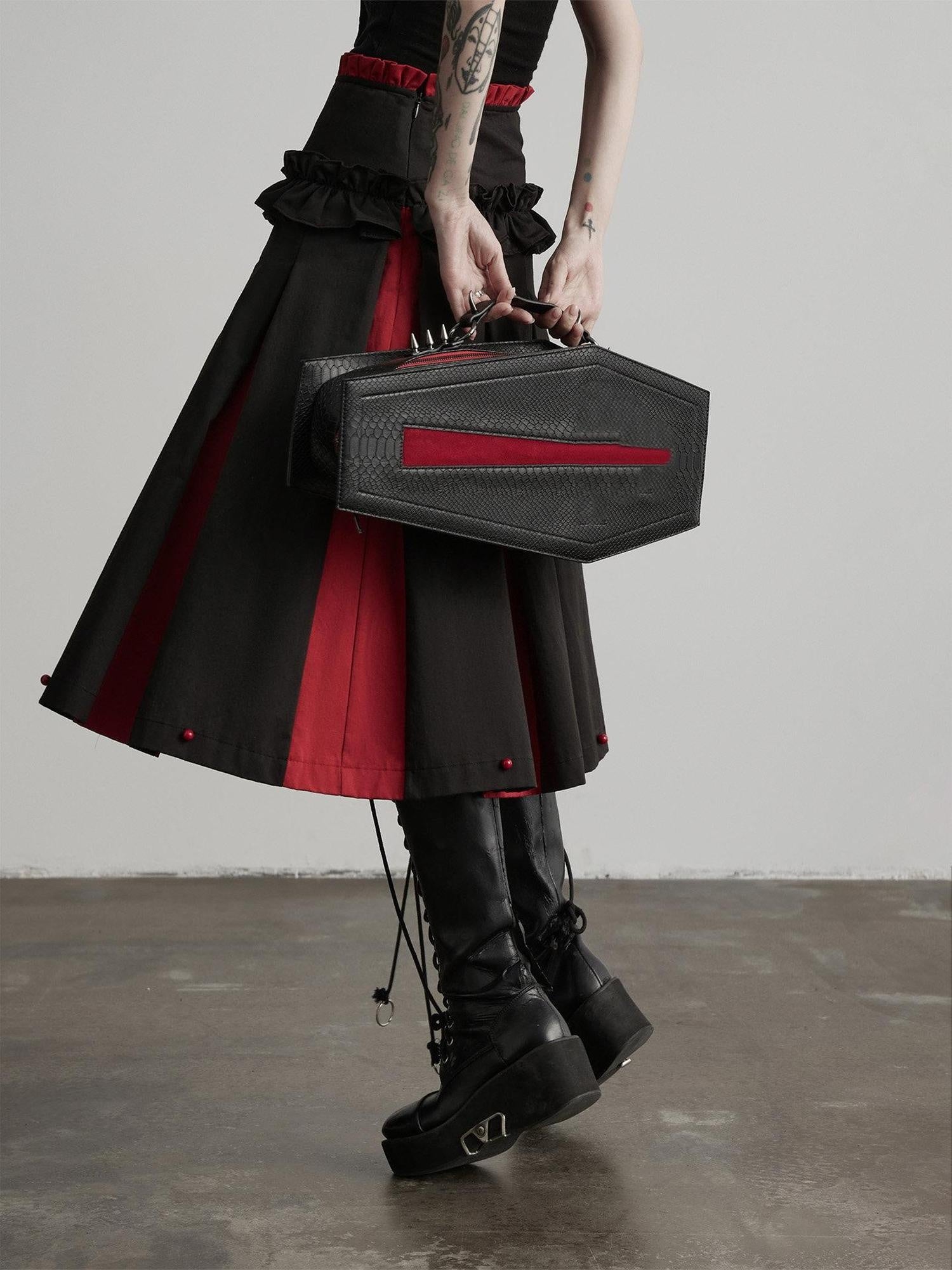 INDULGE Non Wrinkle Spliced A Line Mid Waist Casual Women Cotton Lyocell Pleated Skirts