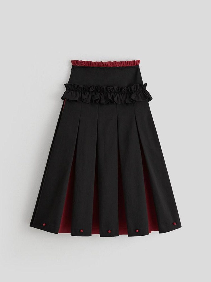INDULGE Non Wrinkle Spliced A Line Mid Waist Casual Women Cotton Lyocell Pleated Skirts