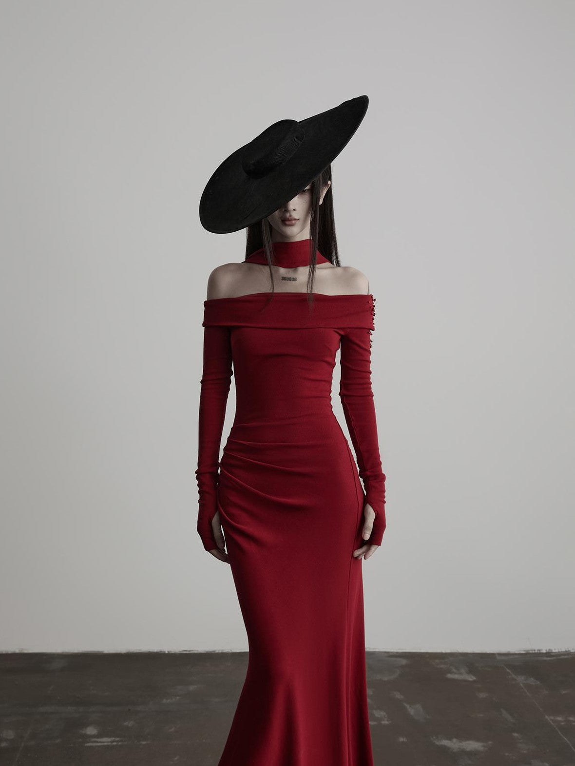 INDULGE Off Shoulder Waist Cinched Knit Long Sleeve Women&