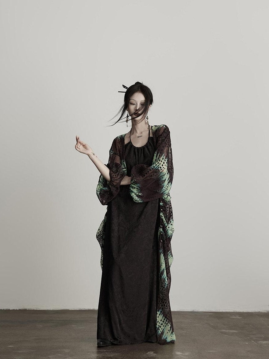 INDULGE Original 3D Embellished Loose Cardigan Long Sleeve For Women Green Sheer Shirts