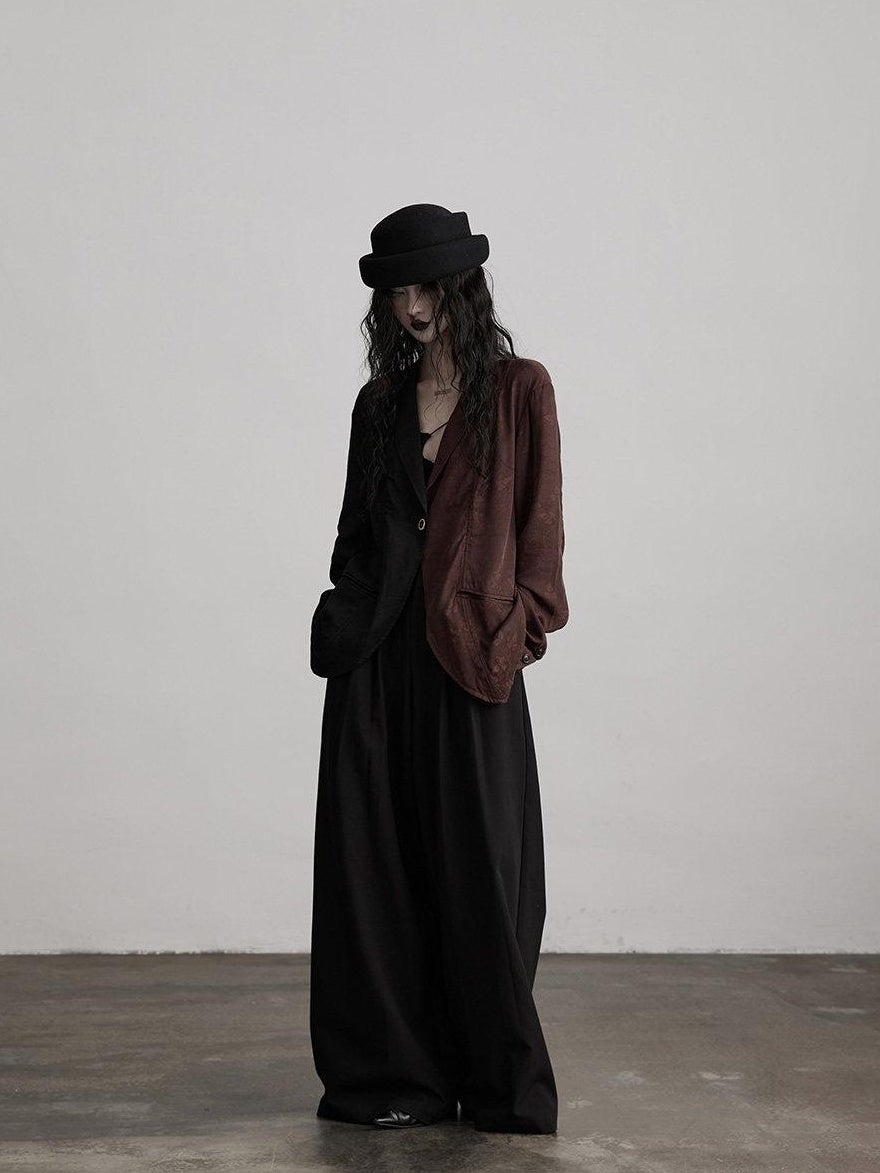 INDULGE Original Design Loose Fit Patchwork Linen Polo Collar Women Deep Brown Blazers