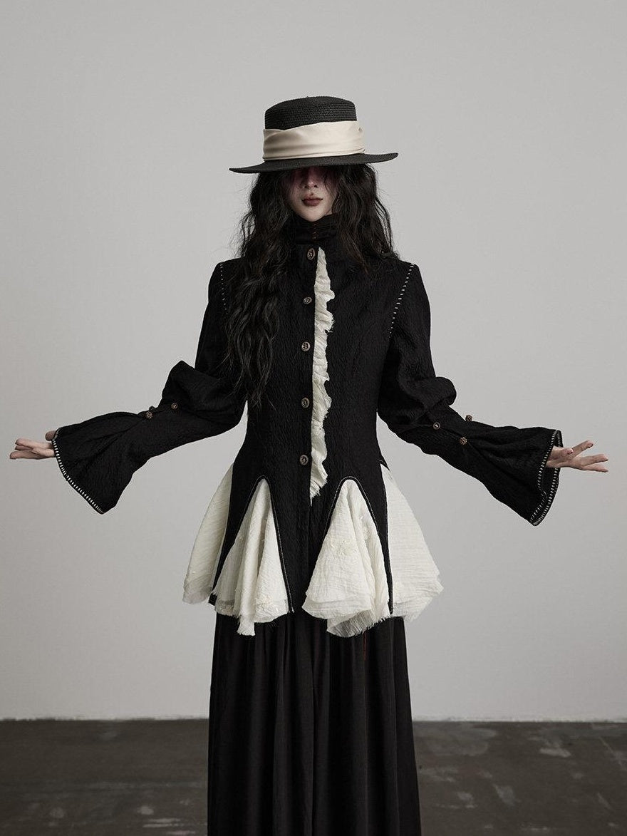 INDULGE Padded Wool Blend Elegant Button Round Neck Black Long Sleeve Cropped Jackets