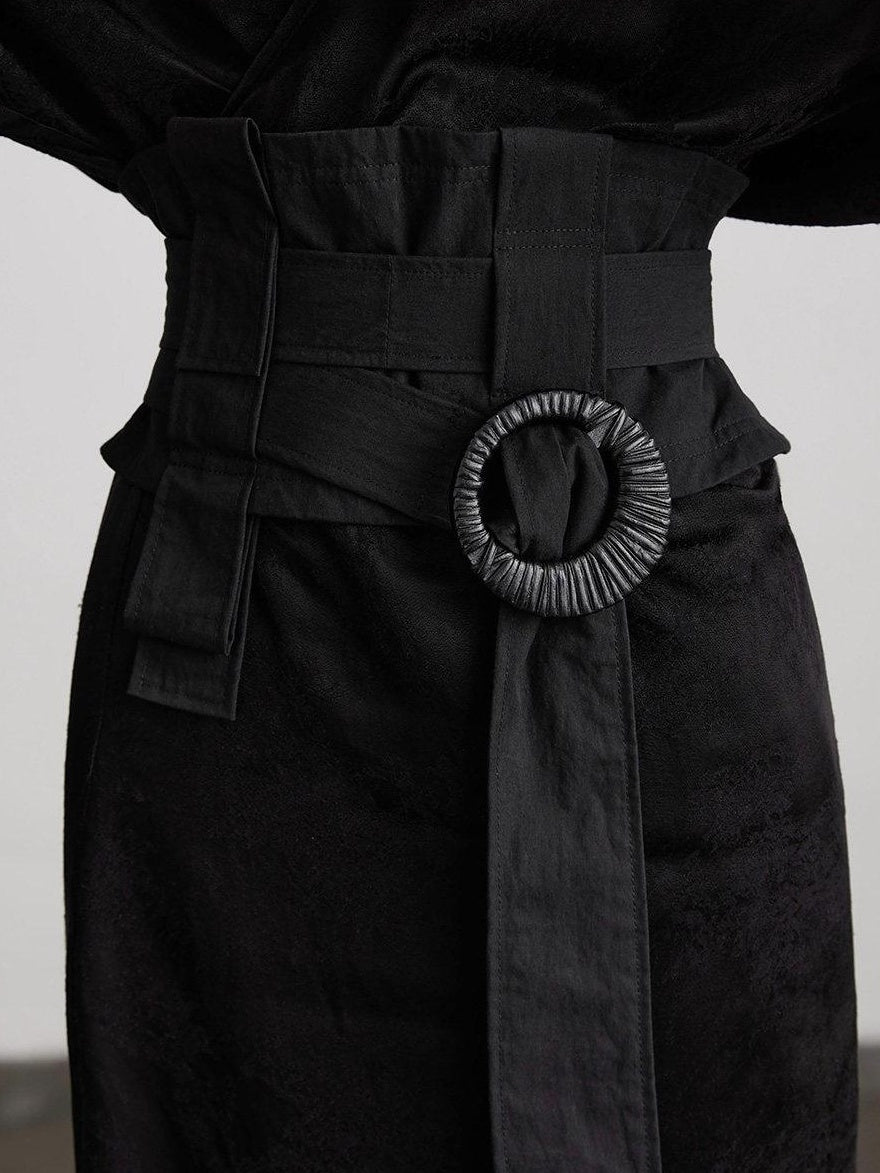 INDULGE Patchwork Detail Slim Fit Original Design Women Solid Black S M L Waist Belts