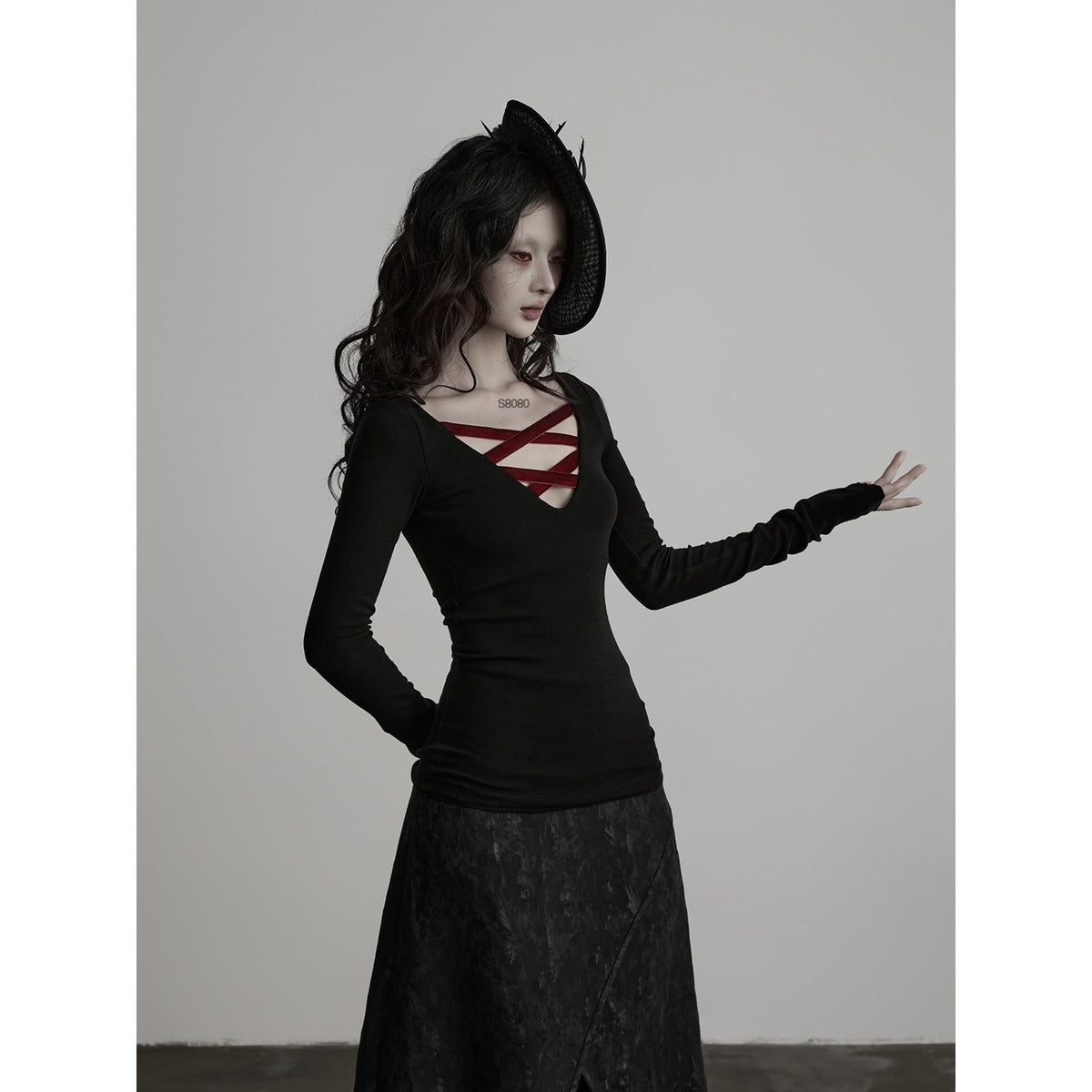 INDULGE_Red_Velvet_Cross_Tie_V-neck_Knit_Women&