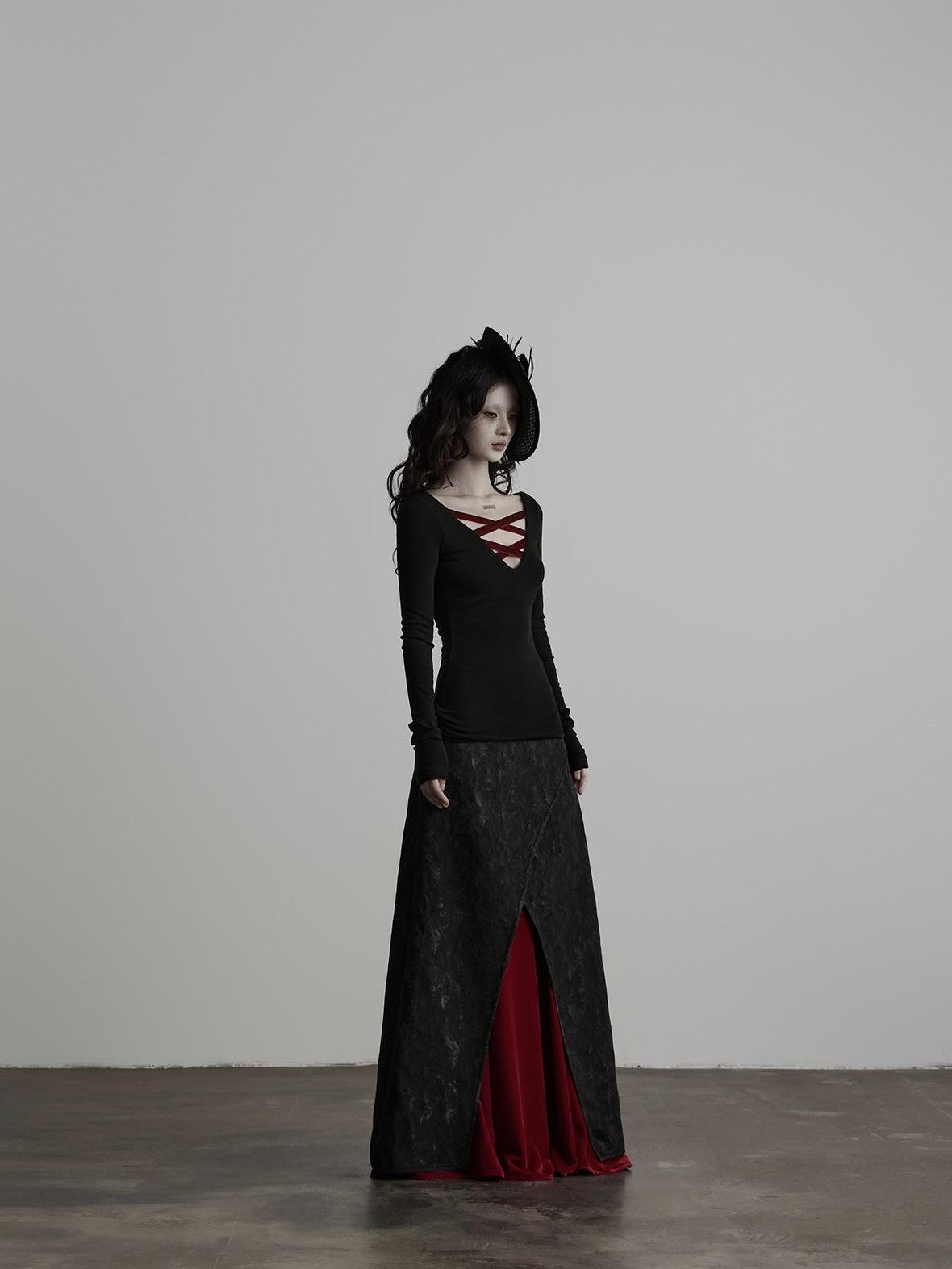 INDULGE Red Velvet Cross Tie V-neck Knit Women&