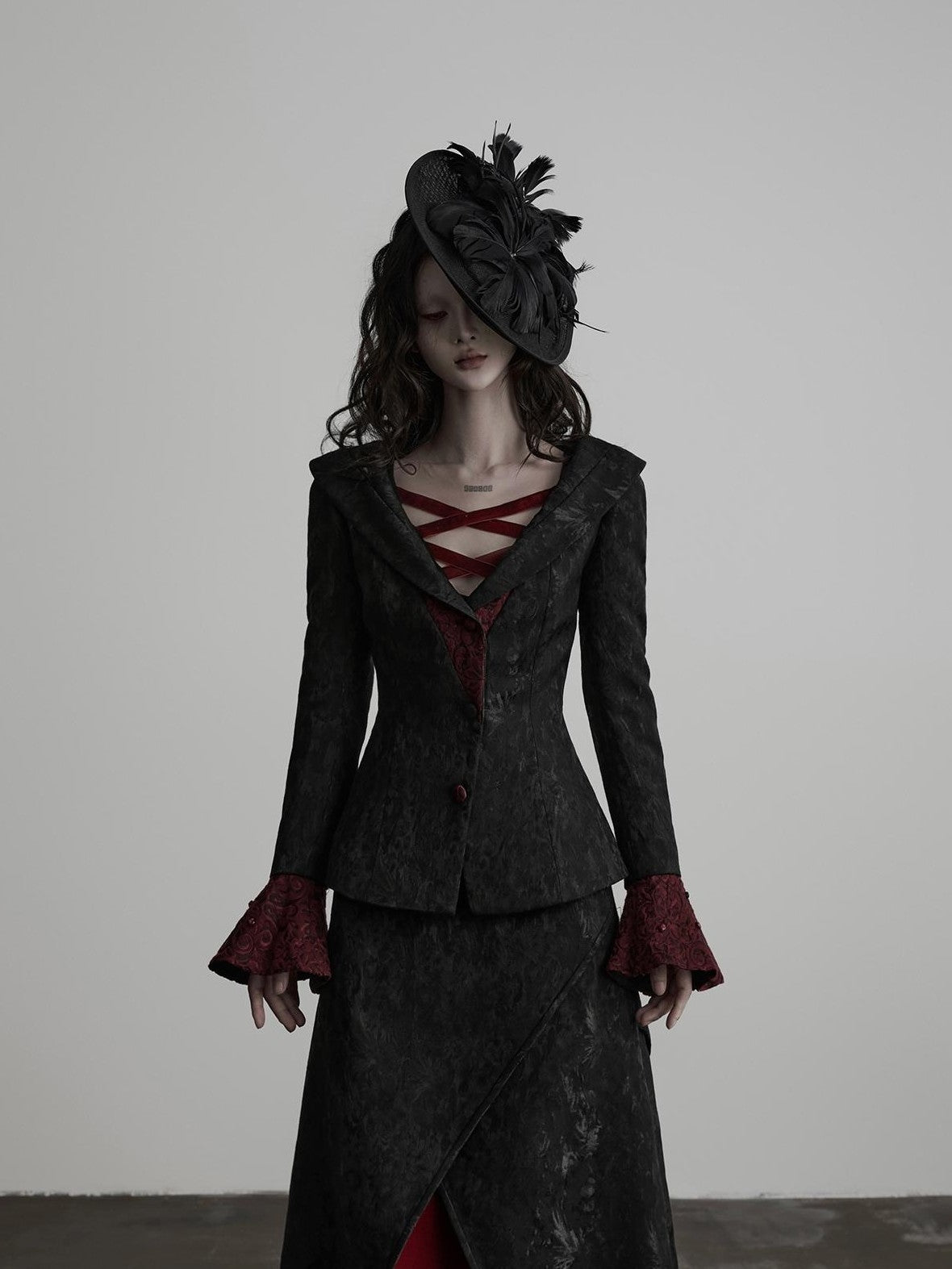 INDULGE Red Velvet Cross Tie V-neck Knit Women&