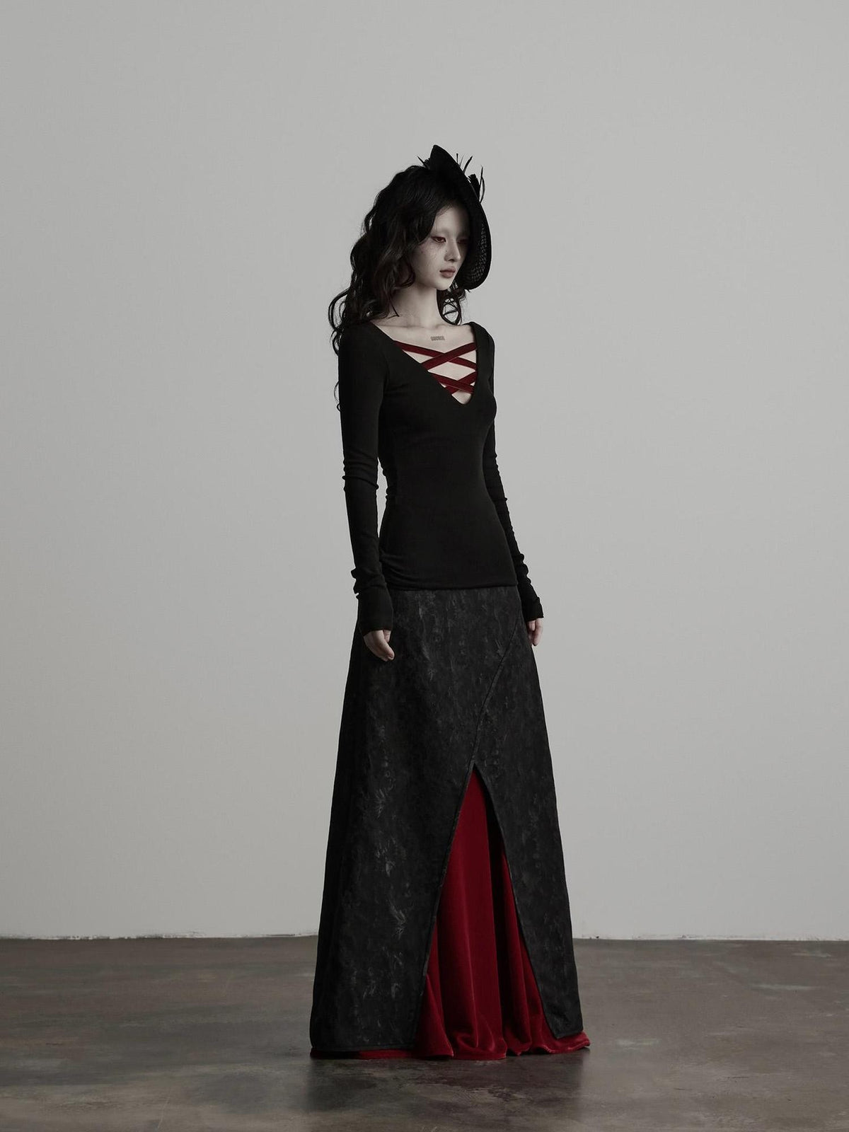 INDULGE Red Velvet Cross Tie V-neck Knit Women&