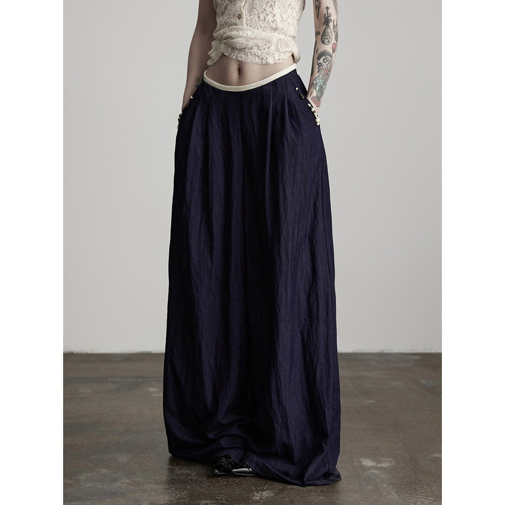 INDULGE Relaxed Minimal Pocket Natural Waist Elastic Fly Girls Blue Wide-Leg Jeans