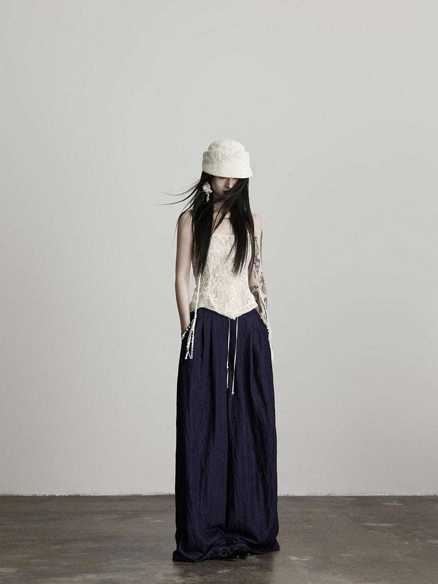 INDULGE Relaxed Minimal Pocket Natural Waist Elastic Fly Girls Blue Wide-Leg Jeans