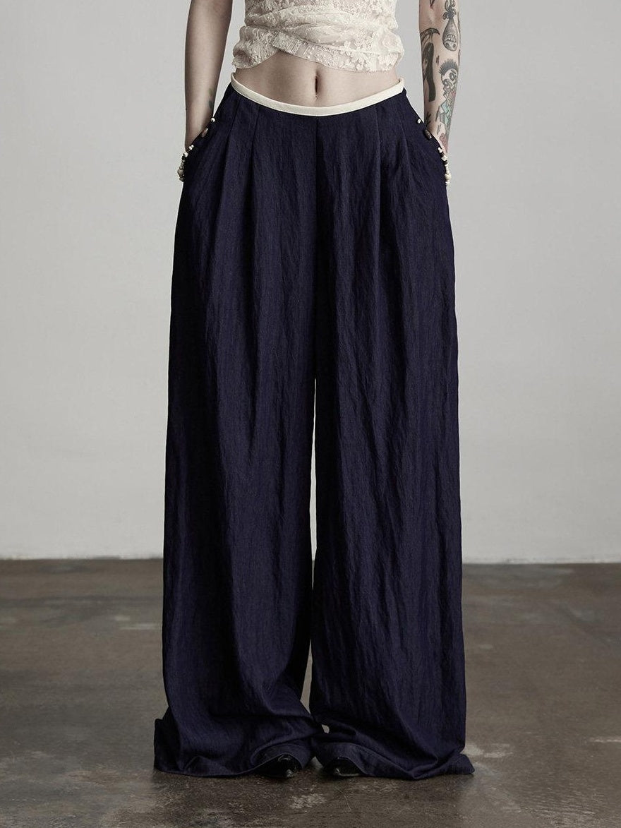 INDULGE Relaxed Minimal Pocket Natural Waist Elastic Fly Girls Blue Wide-Leg Jeans