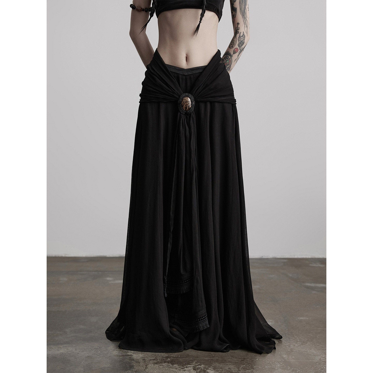 INDULGE Shape Retaining Casual A Line Pleated 3D Embellished Women Mid Waist Maxi Skirts