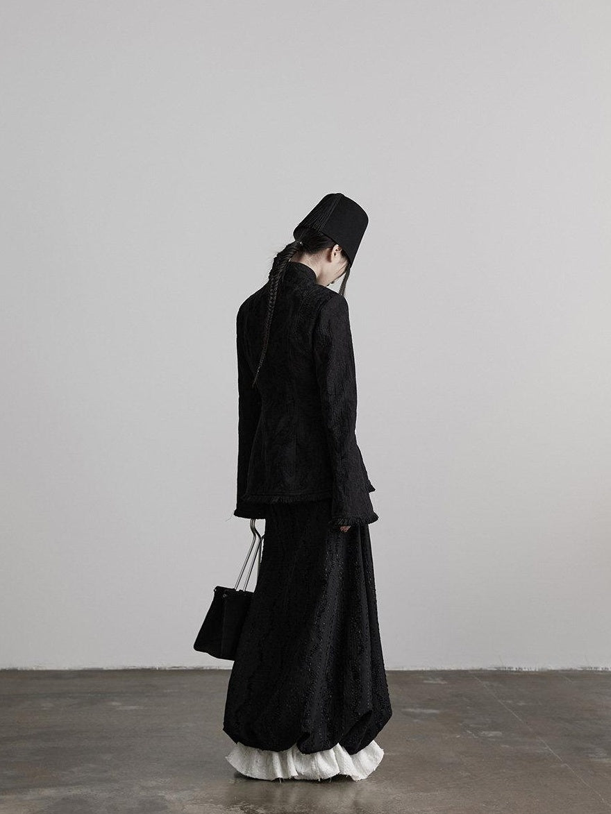 INDULGE Shape Retaining Dark Gothic Embroidered A Line Casual Black Tiered Skirts