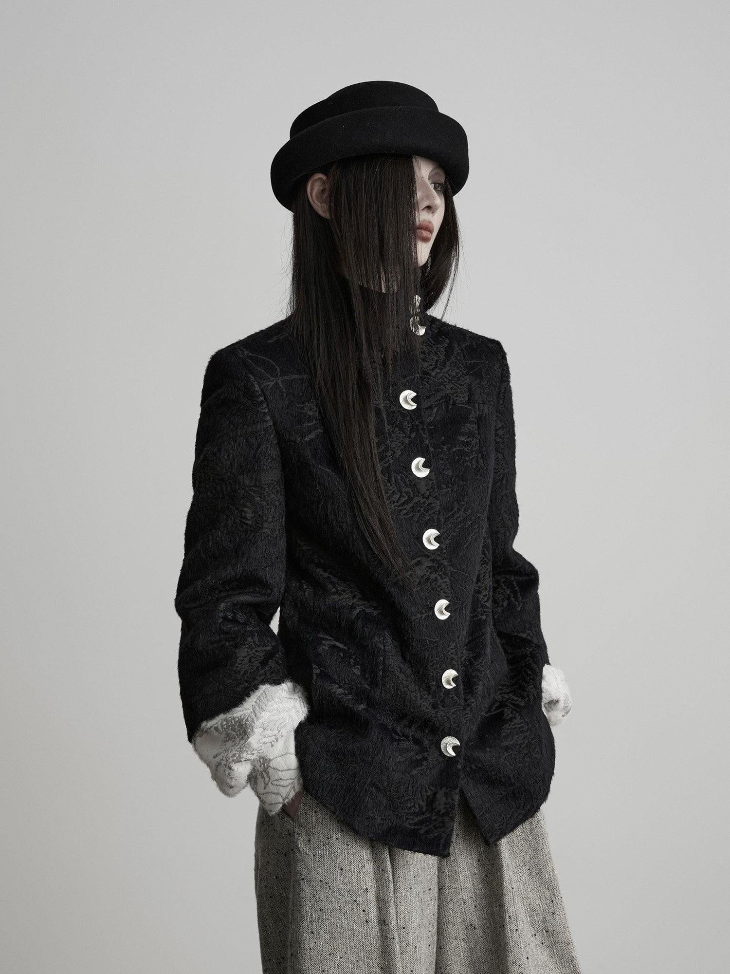 INDULGE Shape Retaining Elegant Faux Layered Women Black Stand Collar Casual Jackets