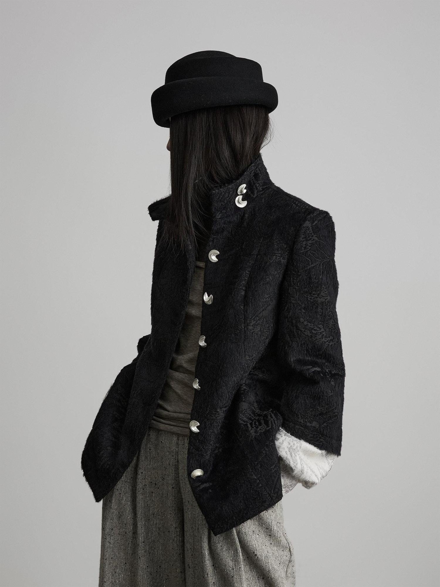 INDULGE Shape Retaining Elegant Faux Layered Women Black Stand Collar Casual Jackets