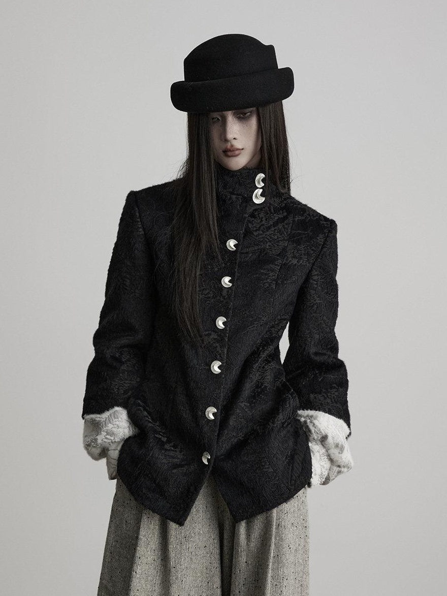 INDULGE Shape Retaining Elegant Faux Layered Women Black Stand Collar Casual Jackets