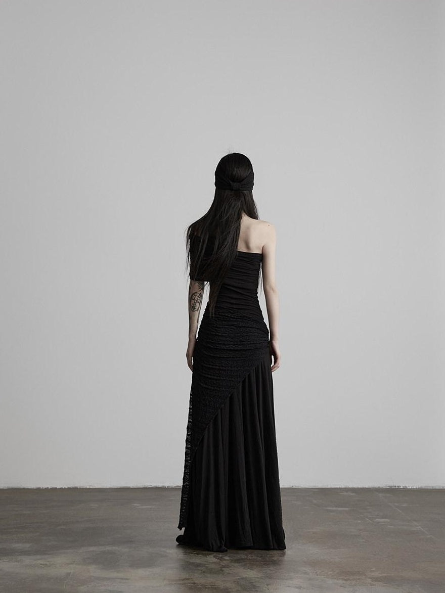 INDULGE Shape Retaining Slim A Line Lyocell Wool Black Women Strapless Maxi Dresses