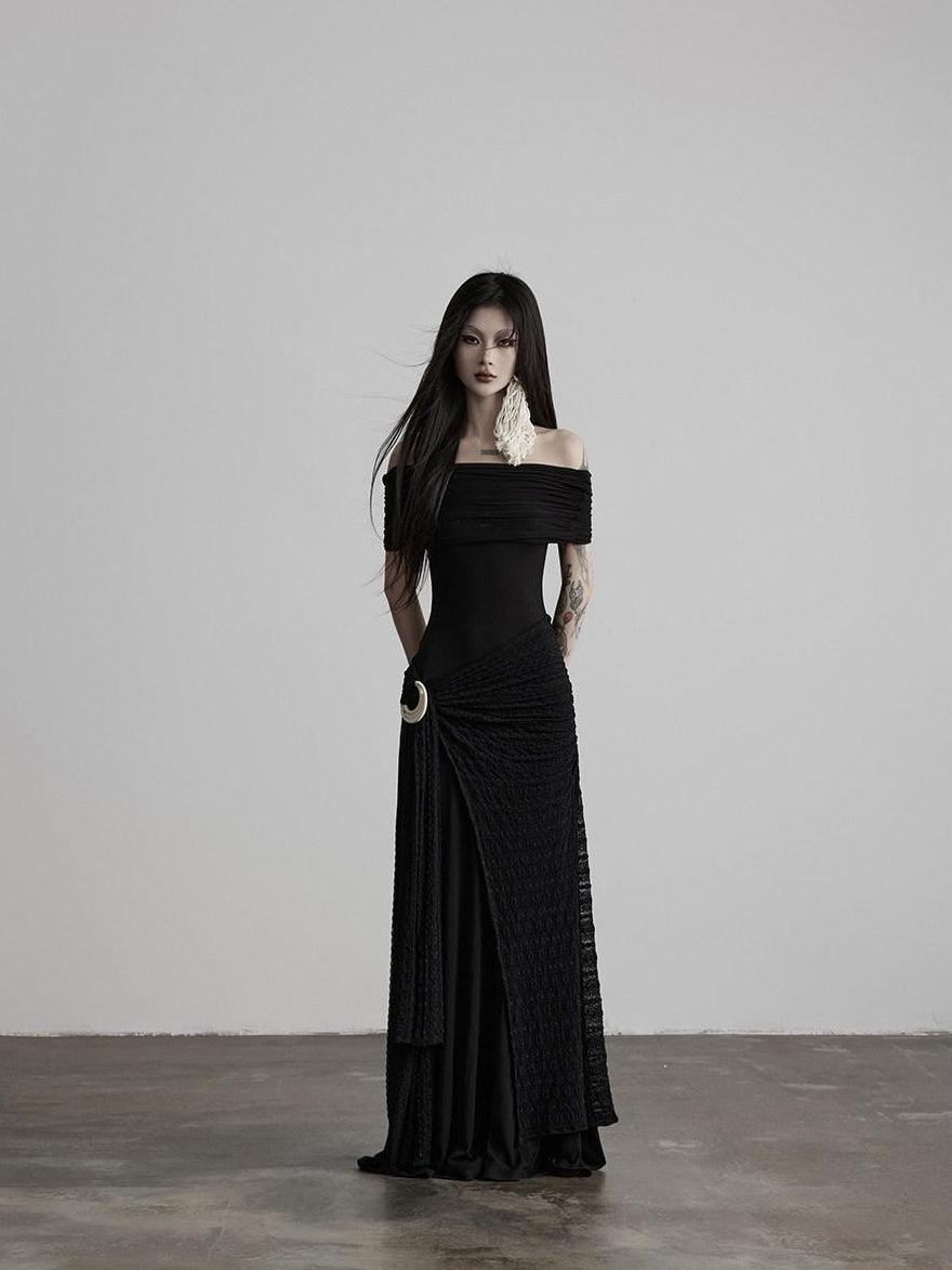 INDULGE Shape Retaining Slim A Line Lyocell Wool Black Women Strapless Maxi Dresses