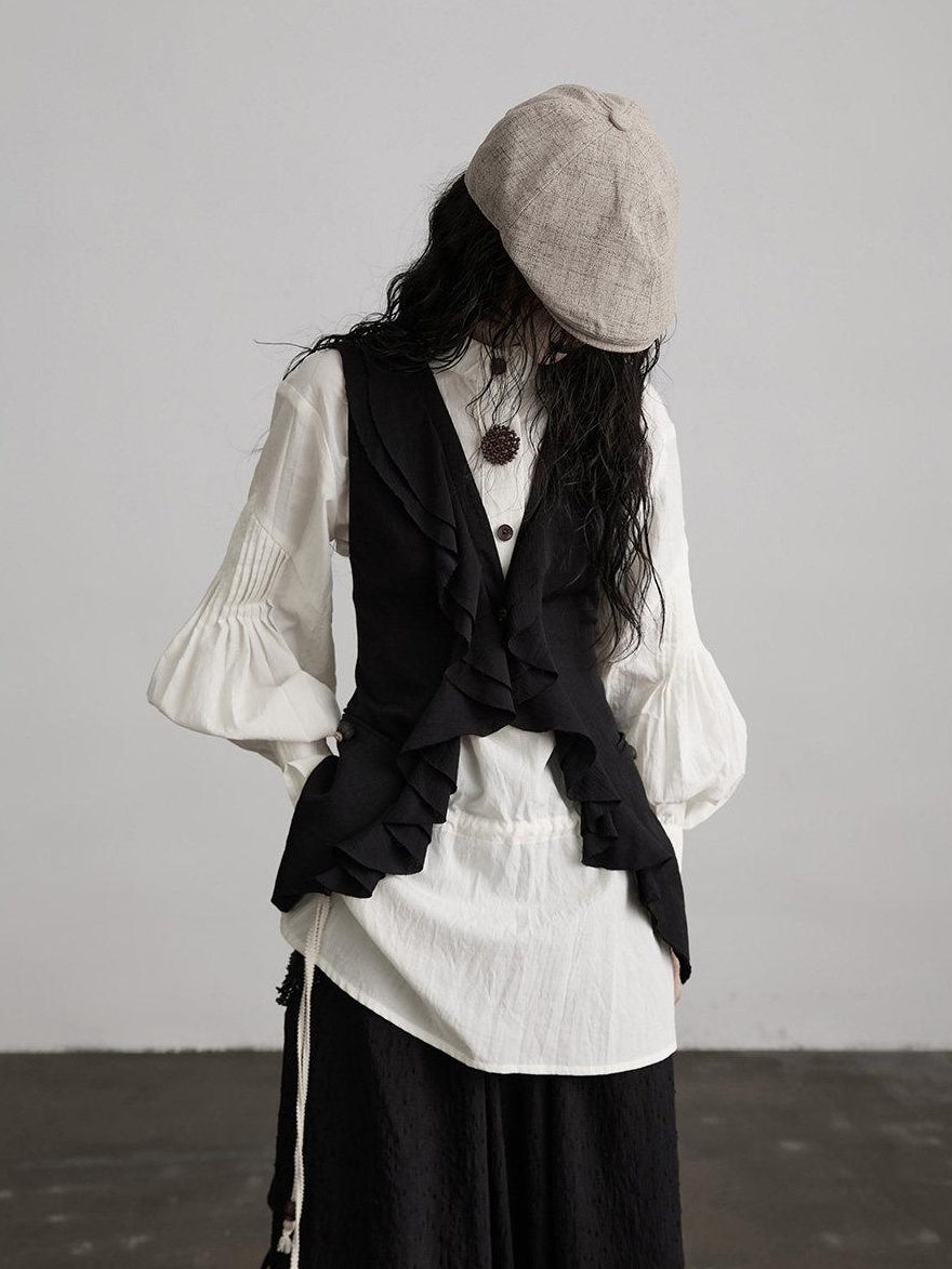 INDULGE Shape Retaining Vintage Loose Drawstring Women Tencel Cotton Puff-Sleeve Blouses