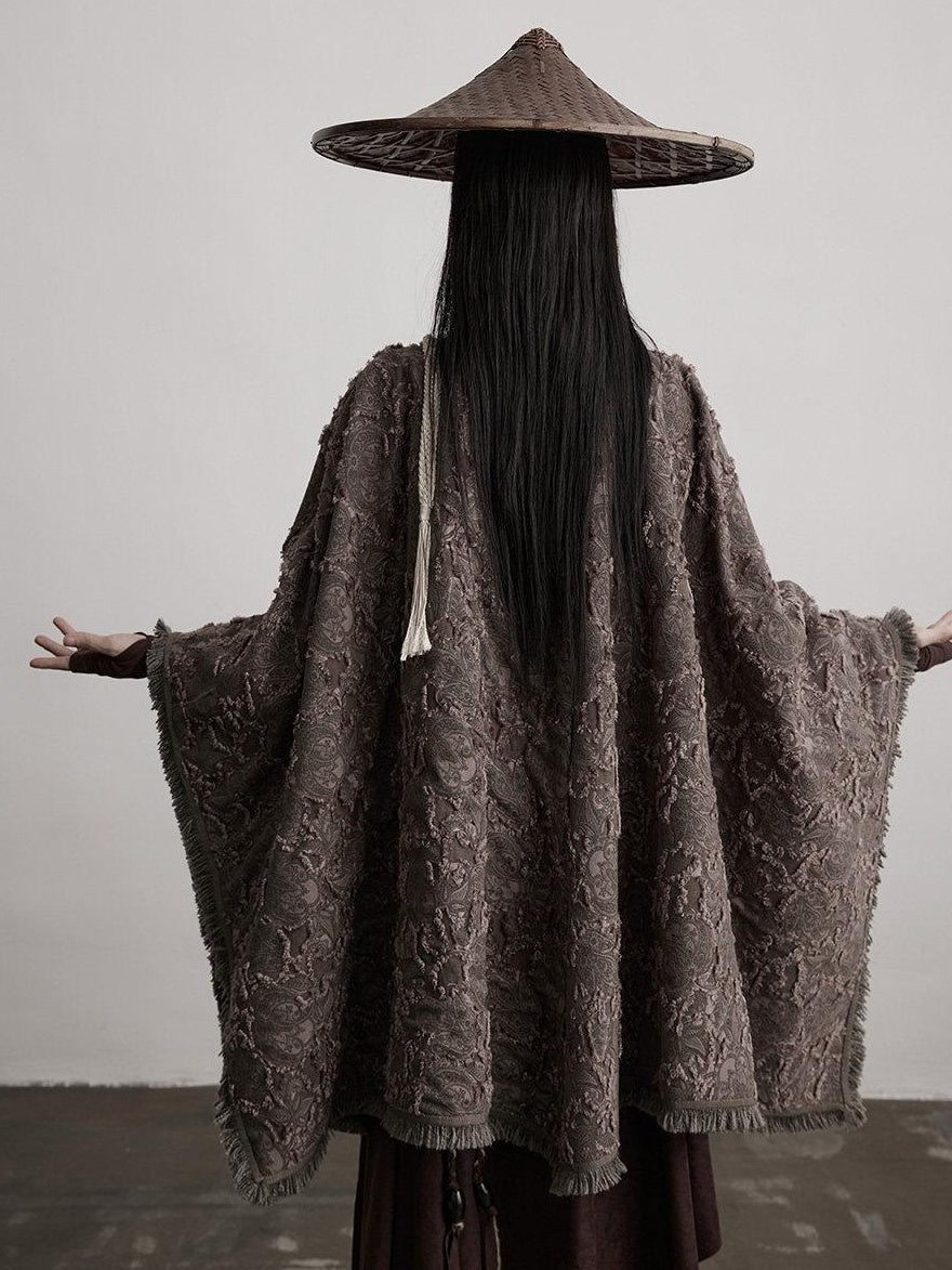 INDULGE Shape Retaining Wuxia Loose V-neck Mid Length Gray Recycled Viscose Cape Coats