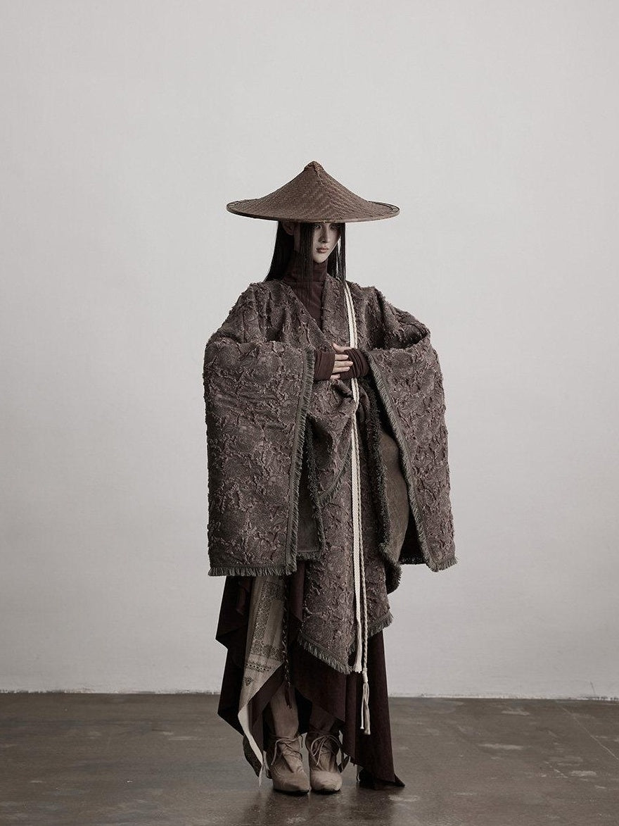 INDULGE Shape Retaining Wuxia Loose V-neck Mid Length Gray Recycled Viscose Cape Coats