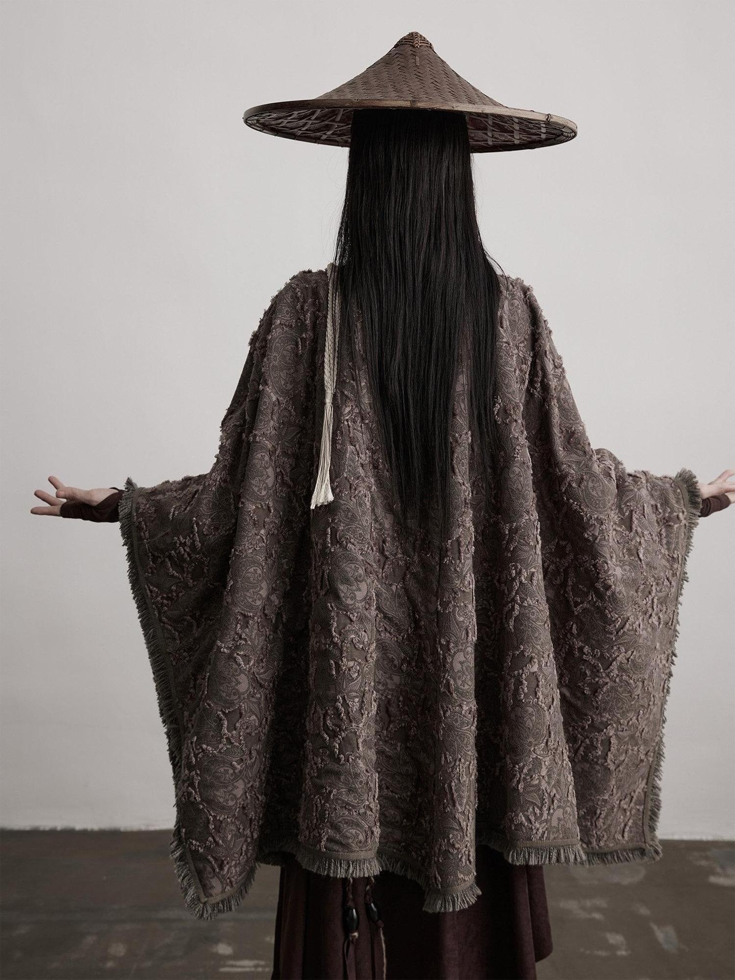 INDULGE Shape Retaining Wuxia Loose V-neck Mid Length Gray Recycled Viscose Cape Coats