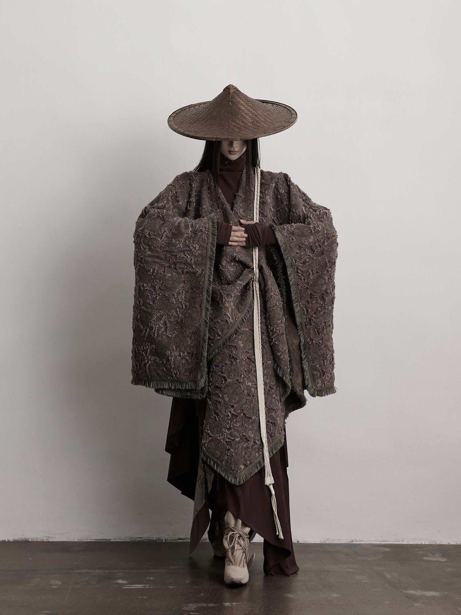 INDULGE Shape Retaining Wuxia Loose V-neck Mid Length Gray Recycled Viscose Cape Coats