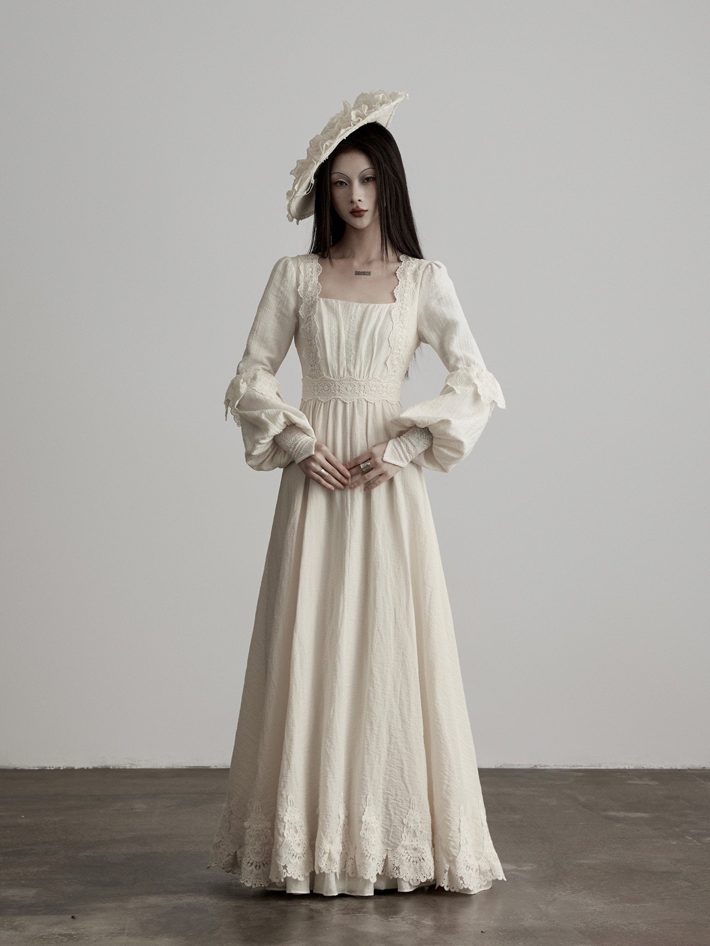 INDULGE_Soft_Lyocell_Lace_Cinched_Waist_Puff_Sleeve_Square_Neck_Shirt_Maxi_Dresses_MISSTT