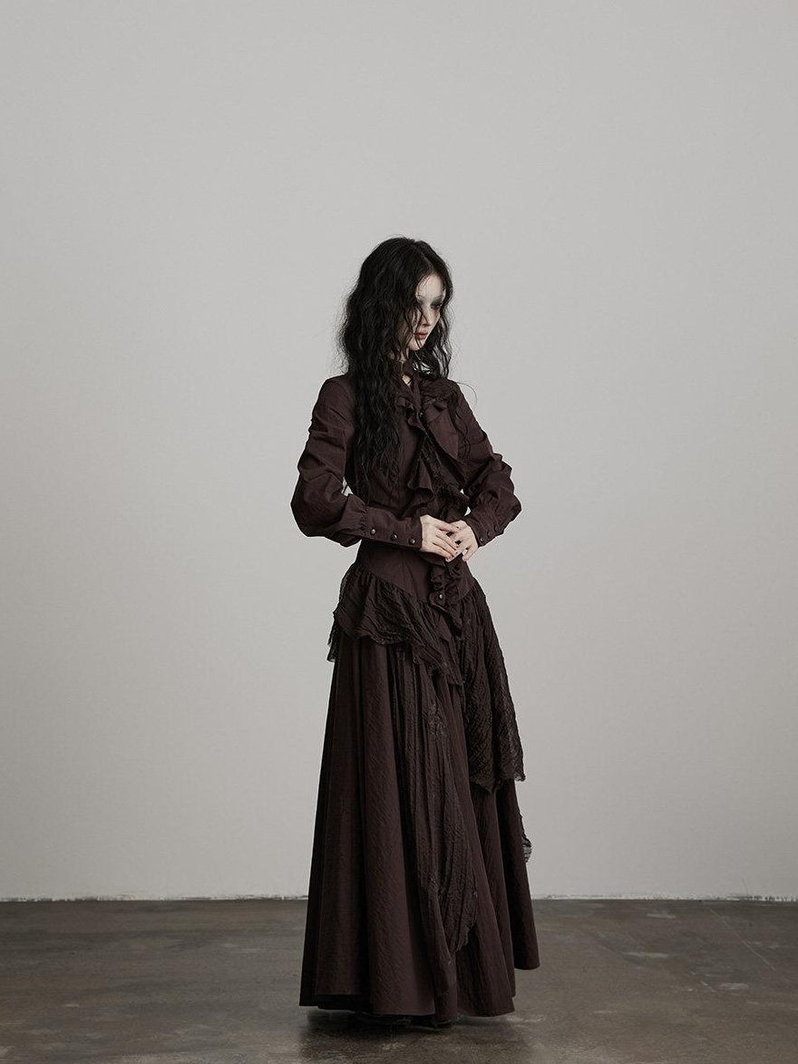 INDULGE Soft Ruffle Nordic A Line Long Sleeve Cotton Blend Women Casual Maxi Dresses