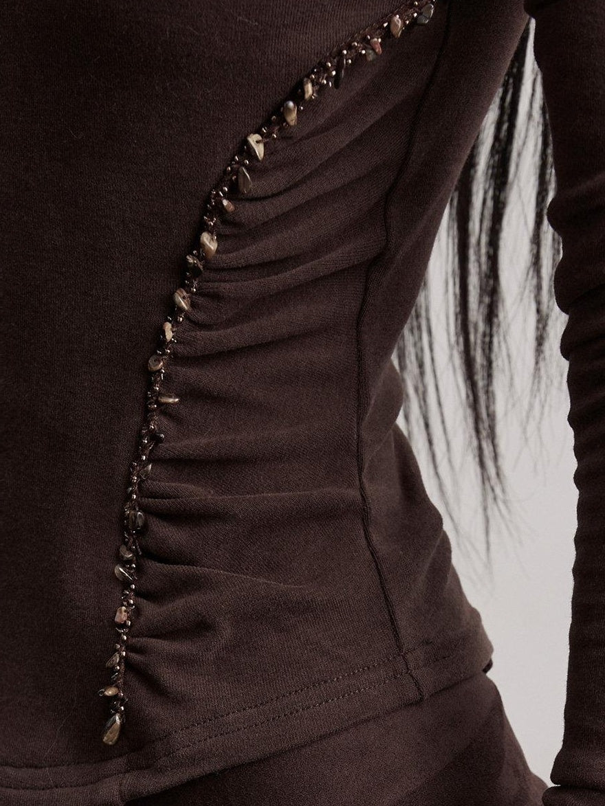 INDULGE Soft Stretch Cotton Blend Dark Edgy Slim Fit Womens Brown Long Sleeve T-Shirts