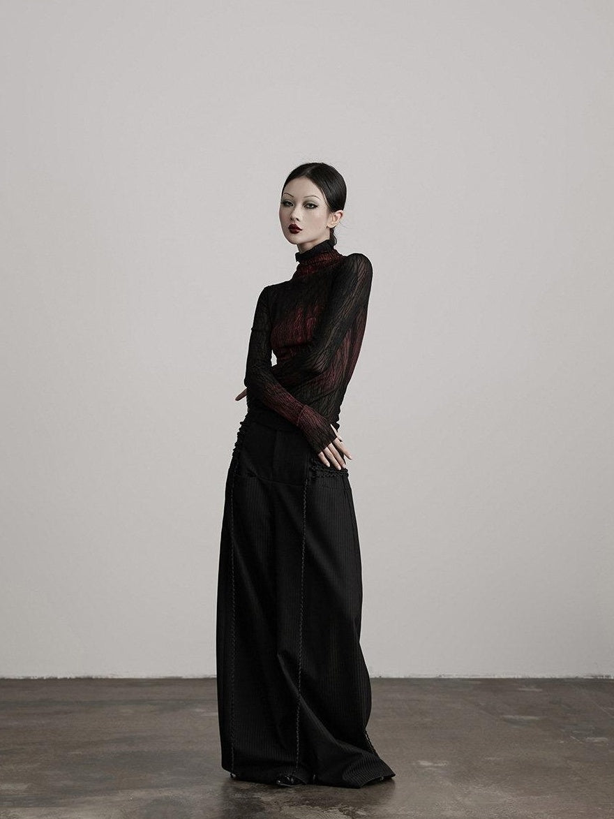 INDULGE Soft Stretch Gradient Mock Neck Long Sleeve Women Nylon Knit Slim T-Shirts