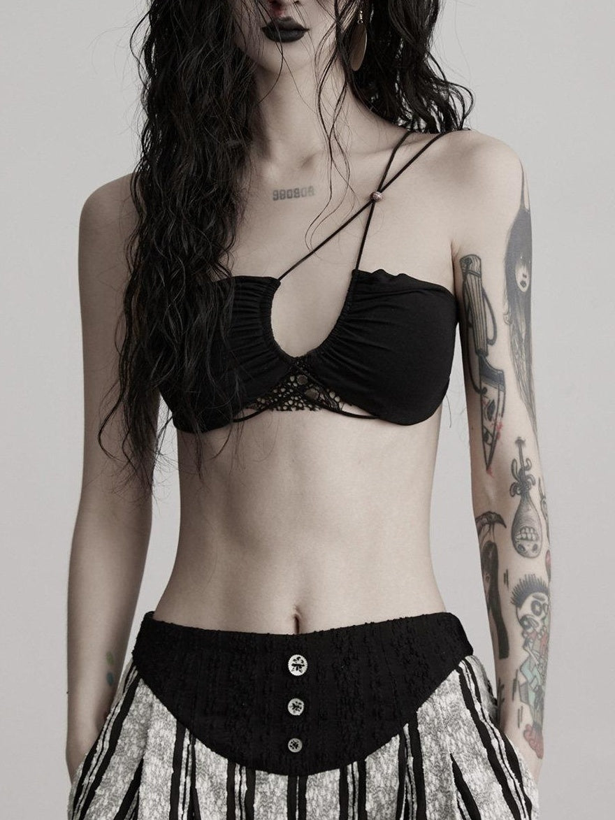 INDULGE Soft Stretch Original Design Cropped Slim Fit For Women Black Solid Camisoles