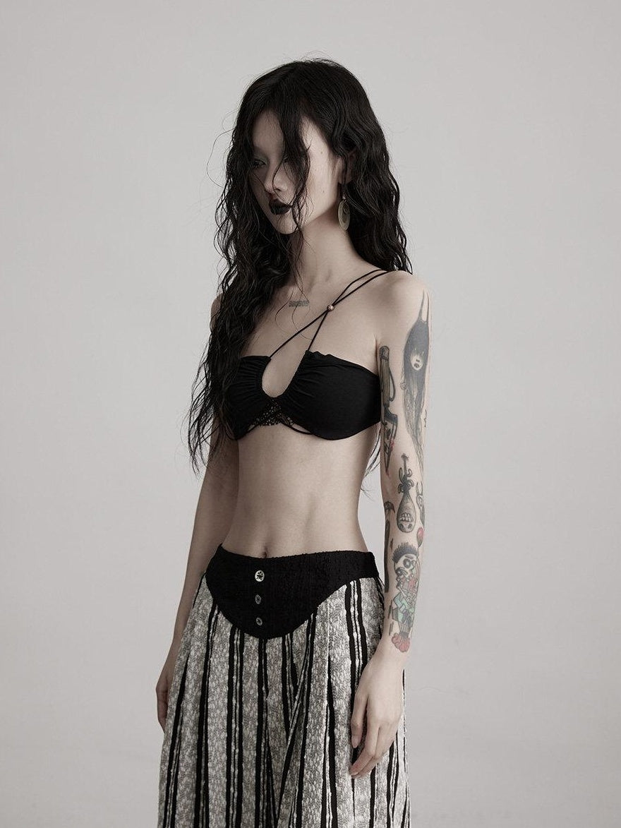 INDULGE Soft Stretch Original Design Cropped Slim Fit For Women Black Solid Camisoles