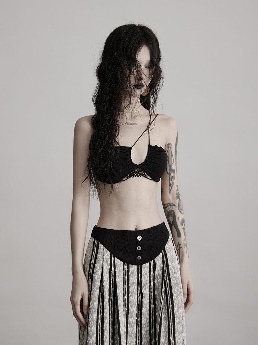 INDULGE Soft Stretch Original Design Cropped Slim Fit For Women Black Solid Camisoles