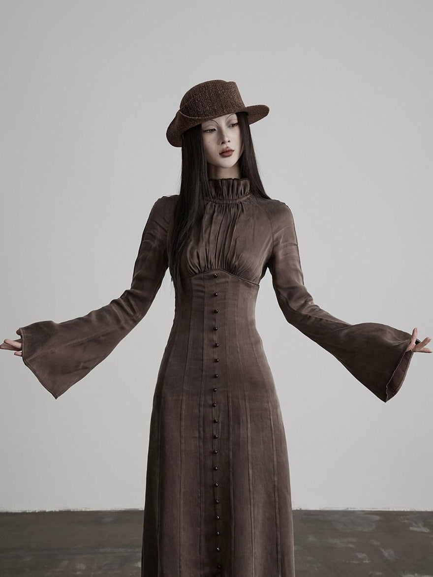 INDULGE Soft Structured Princess Cut Cinched Waist Lace Collar Bodycon Maxi Dresses