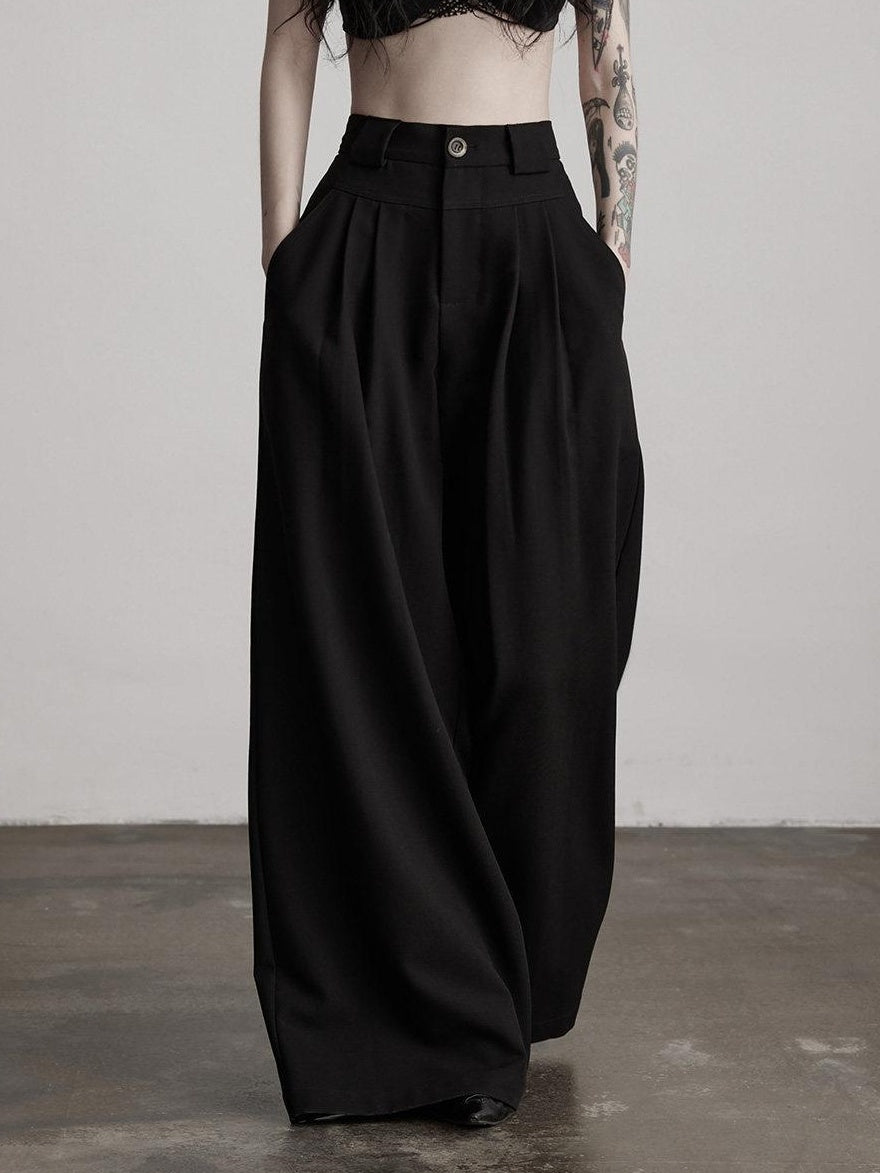 INDULGE Stretch Casual Loose Straight Pockets Natural Waist Women Black Wide-Leg Pants