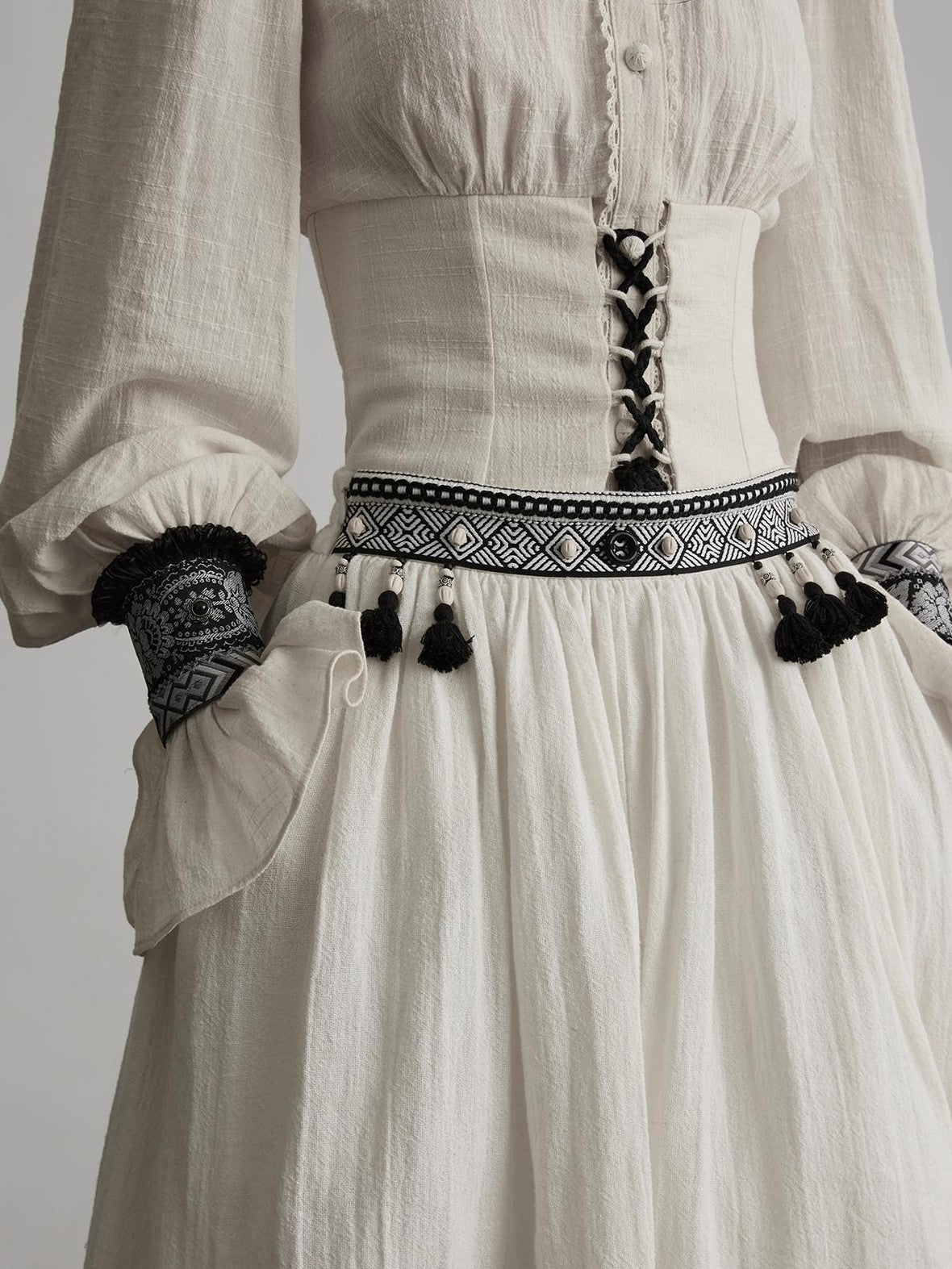 INDULGE Vintage Fringe Trim Linen Cotton Women&