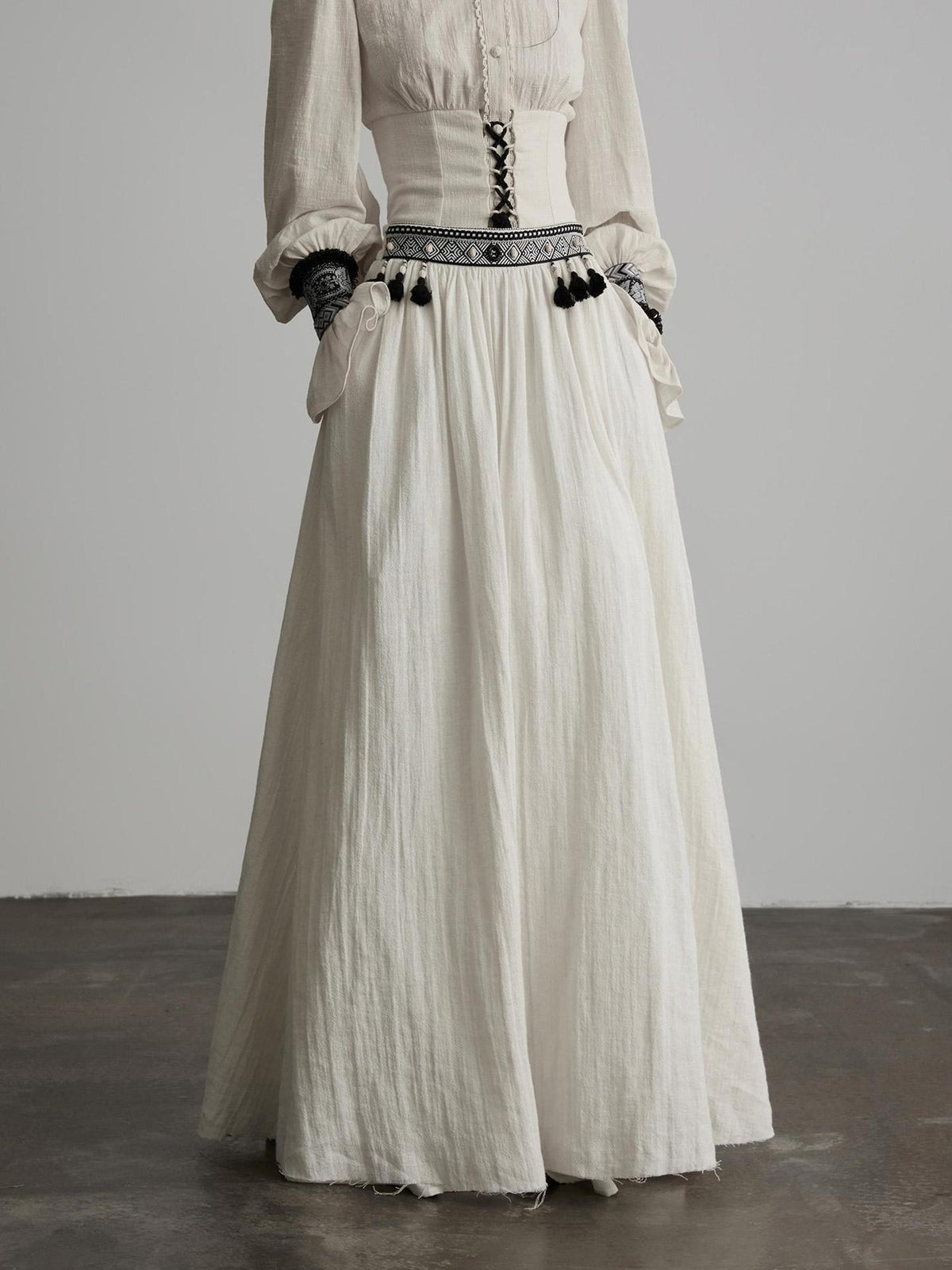 INDULGE Vintage Fringe Trim Linen Cotton Women&