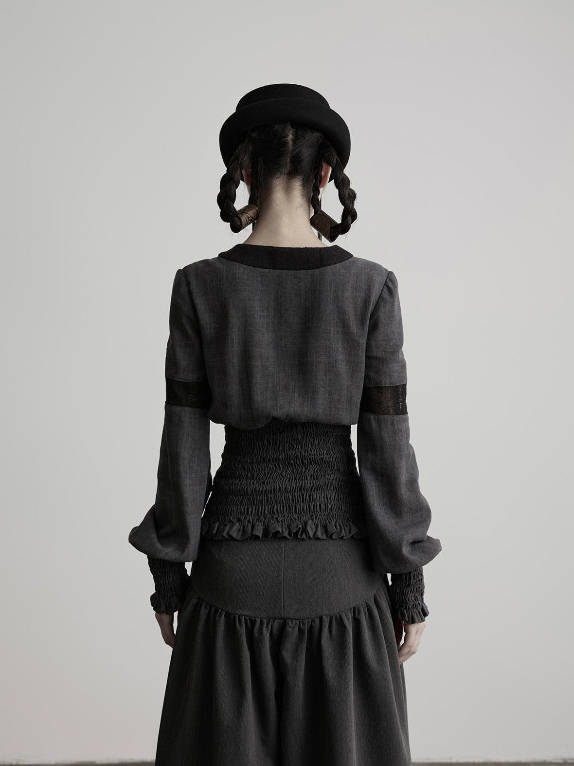 INDULGE Vintage Woven V-neck Frog Button Cinched Waist Women&