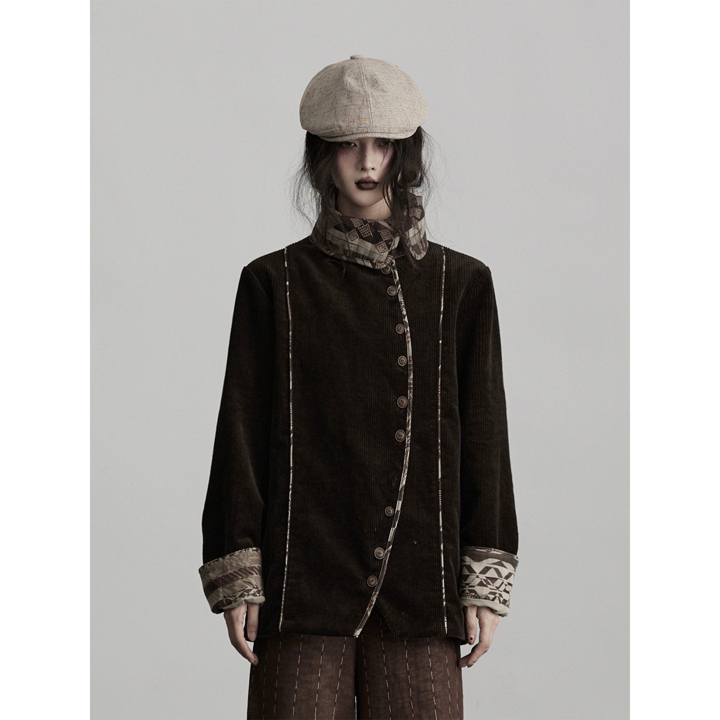 INDULGE Warm 100 Cotton Oversized Vintage Lapel Button Womens Moss Green Casual Jackets