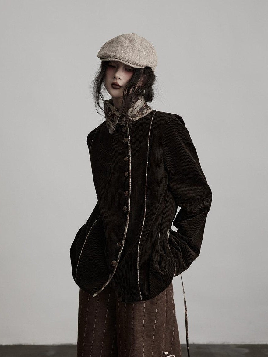 INDULGE Warm 100 Cotton Oversized Vintage Lapel Button Womens Moss Green Casual Jackets