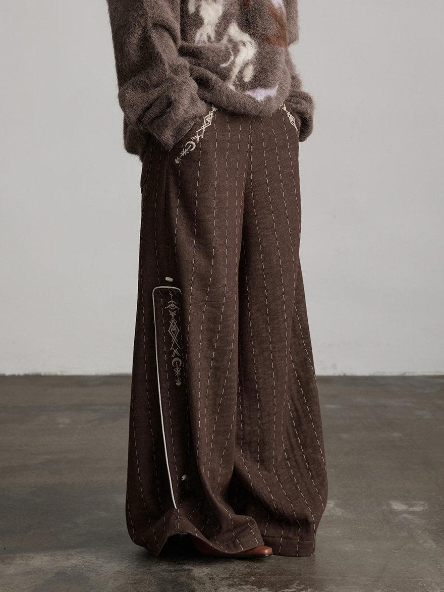 INDULGE Warm Fleece Gothic Striped Pocket Loose Natural Waist Women Wide-Leg Pants