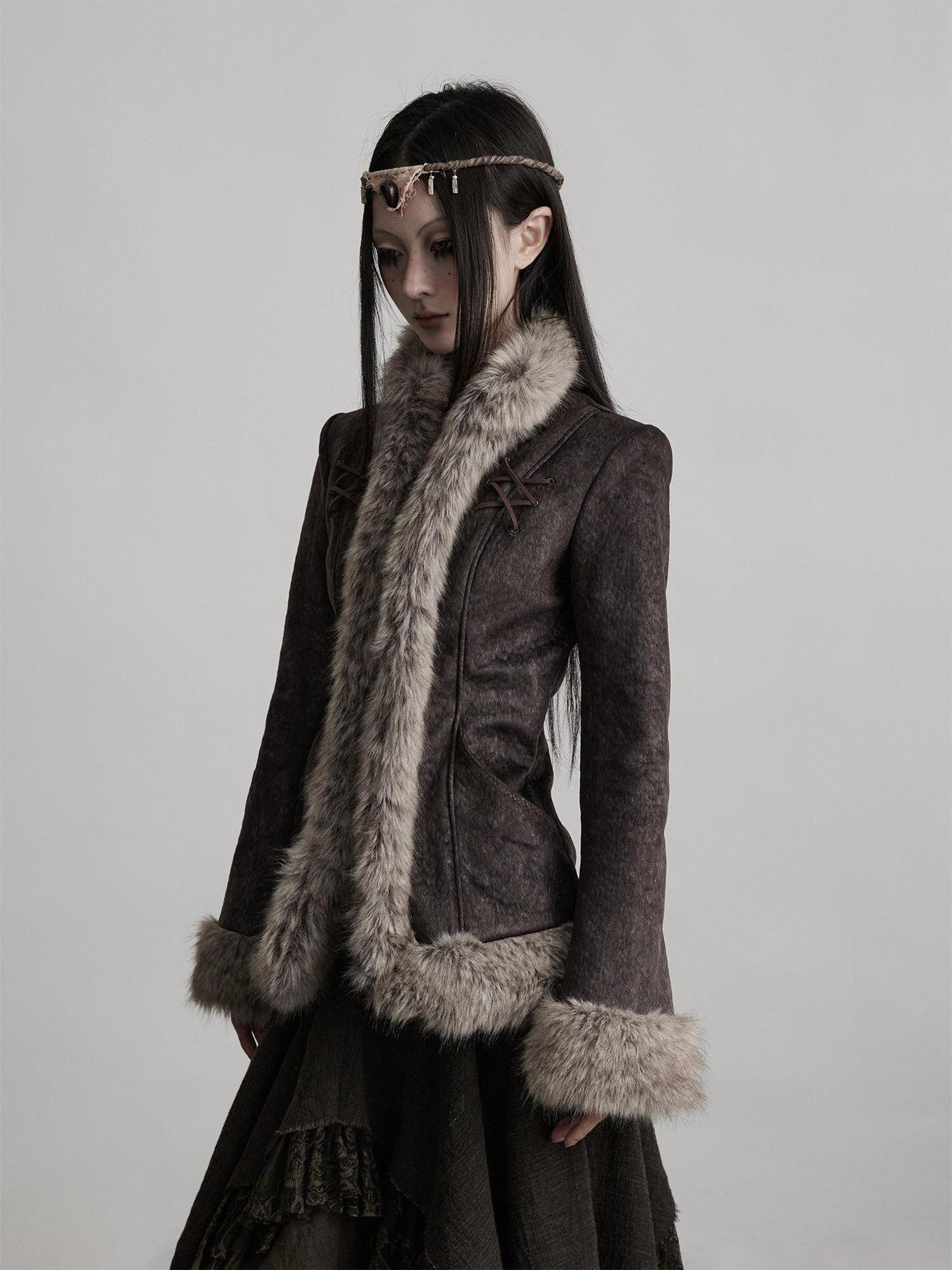 INDULGE Vestes courtes pour femmes en polyester épais et chaud, avec col en fourrure élégant et poches latérales.