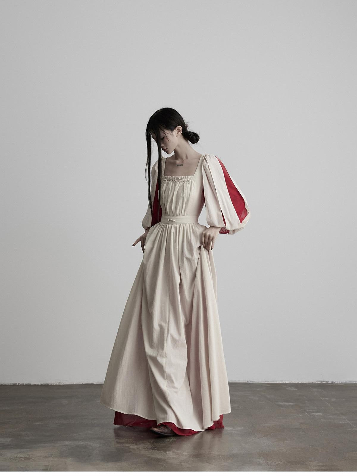 INDULGE White Spliced Square Neck Cinched Waist Women&