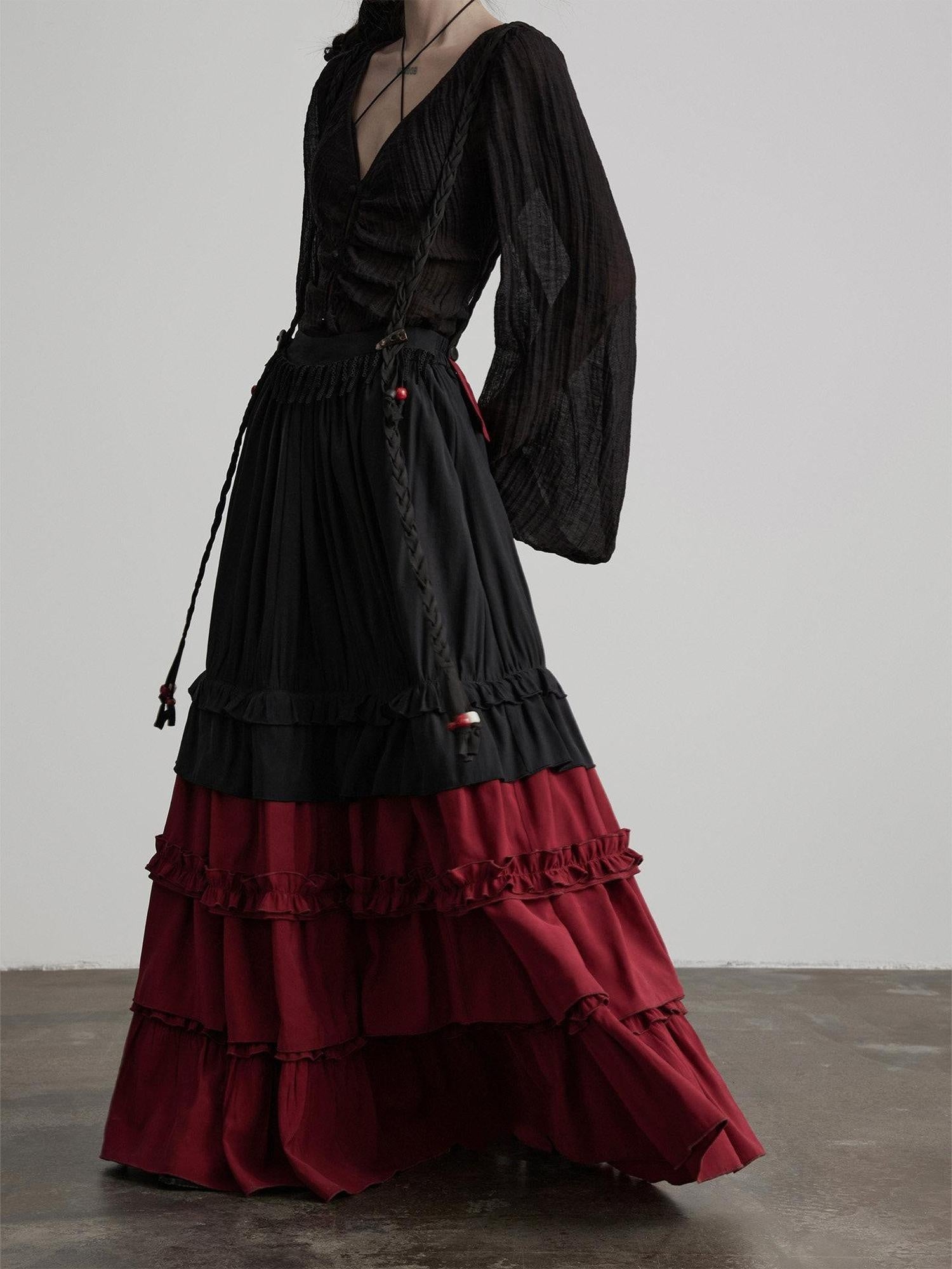 INDULGE Wrinkle Free Rayon Blend Patchwork A Line Mid Waist Women Tiered Skirts