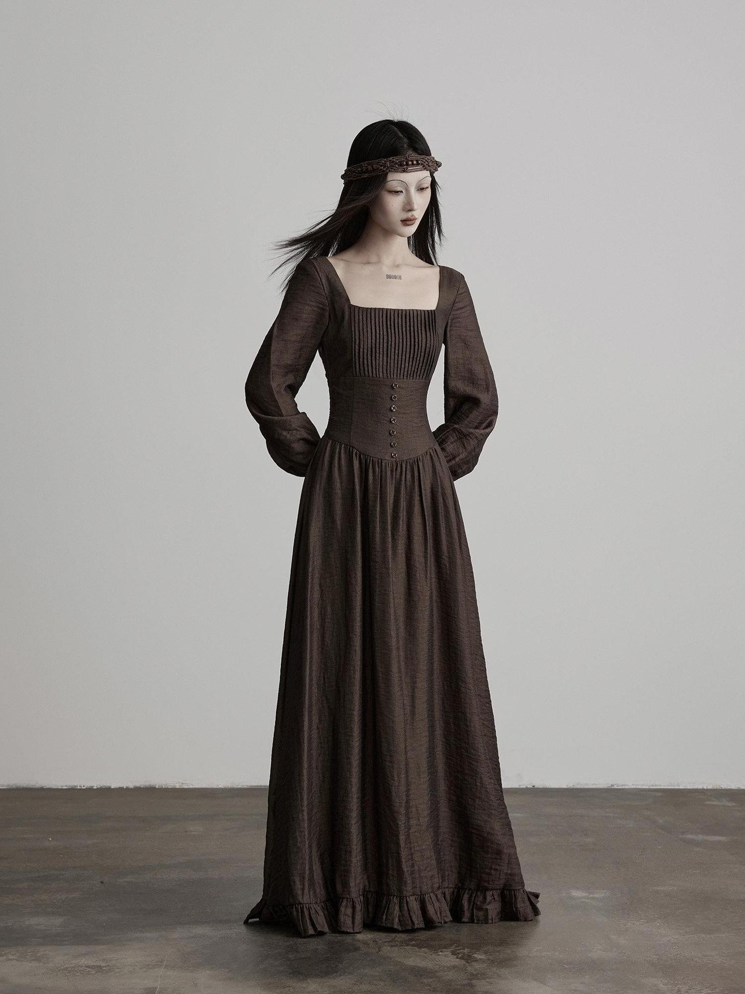 INDULGE Wrinkle Free Regal Square Neck A Line Cinched Lyocell Casual Maxi Dresses