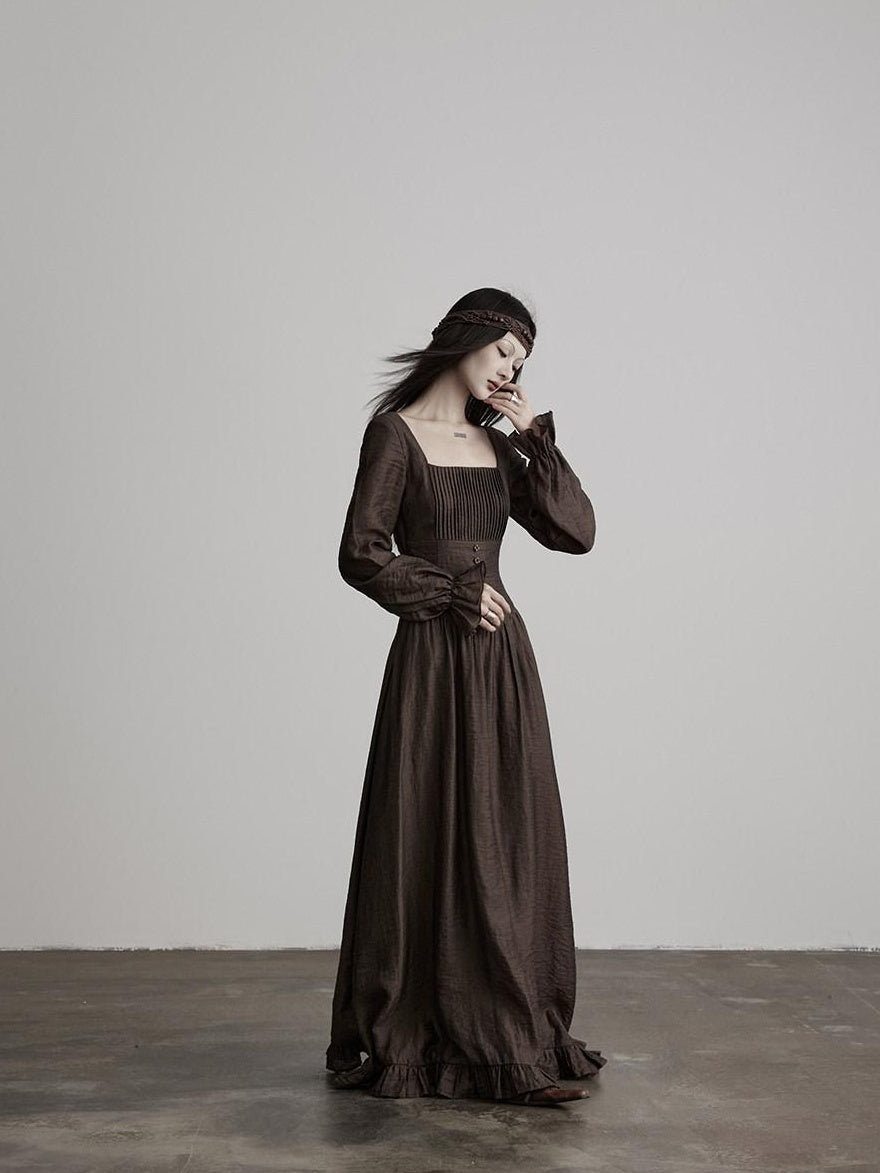 INDULGE Wrinkle Free Regal Square Neck A Line Cinched Lyocell Casual Maxi Dresses
