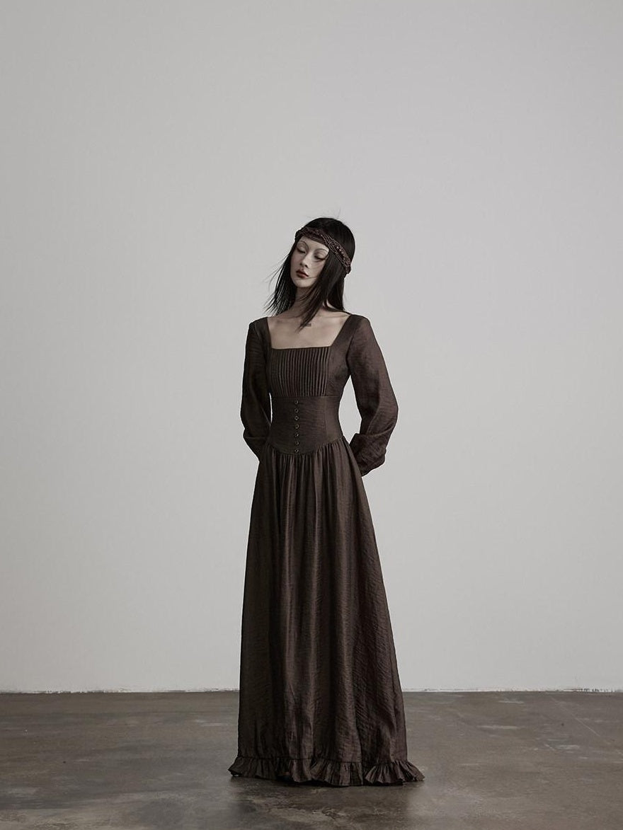 INDULGE Wrinkle Free Regal Square Neck A Line Cinched Lyocell Casual Maxi Dresses