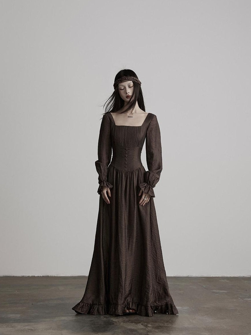 INDULGE Wrinkle Free Regal Square Neck A Line Cinched Lyocell Casual Maxi Dresses