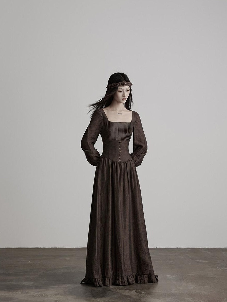 INDULGE Wrinkle Free Regal Square Neck A Line Cinched Lyocell Casual Maxi Dresses