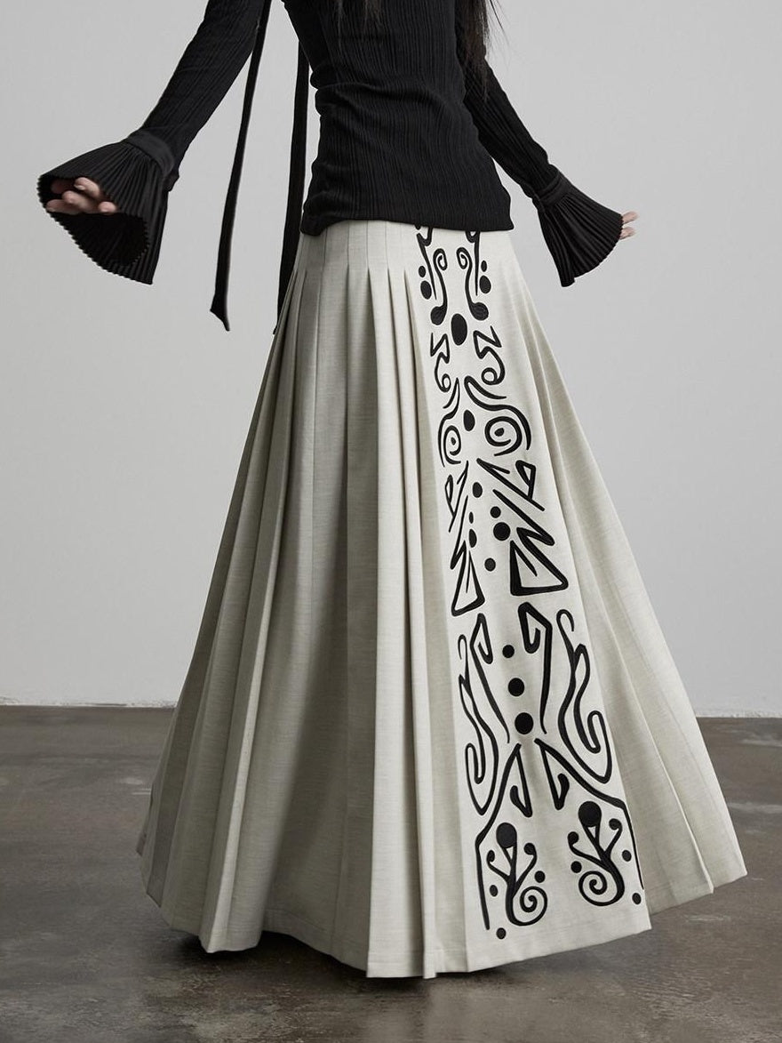 INDULGE Wrinkle Resistant Casual A Line Mid Waist 3D Detail Rayon Pleated Skirts